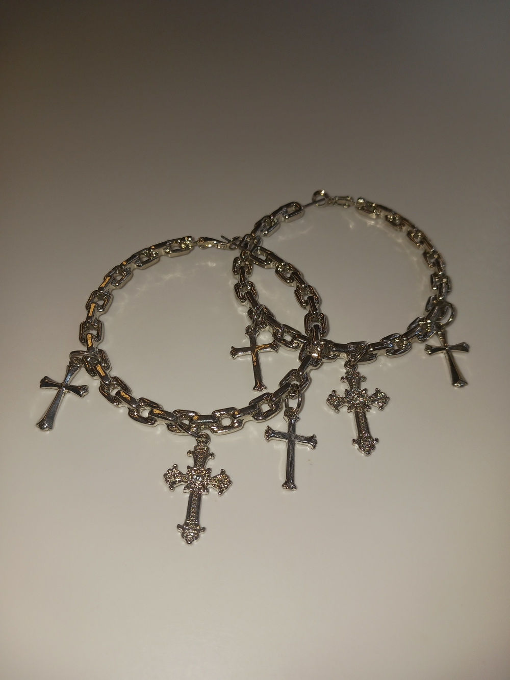 Chain Hoop Earrings with Cross Charms - Picture 6 of 7